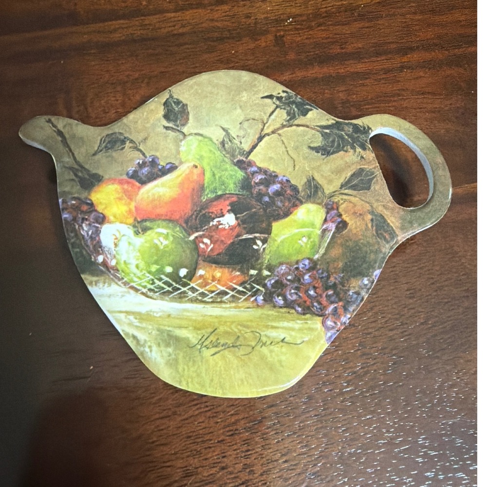 Michel Design Melamine Teapot Tea Bag Rest Fruit Still Life Coaster Holder